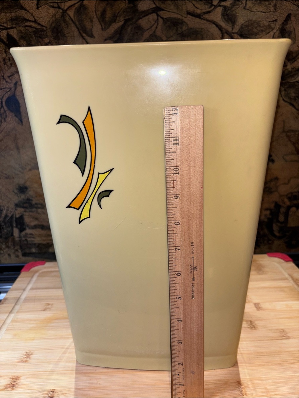 Cream Decorative Wastebasket with Abstract Accent - Unbranded